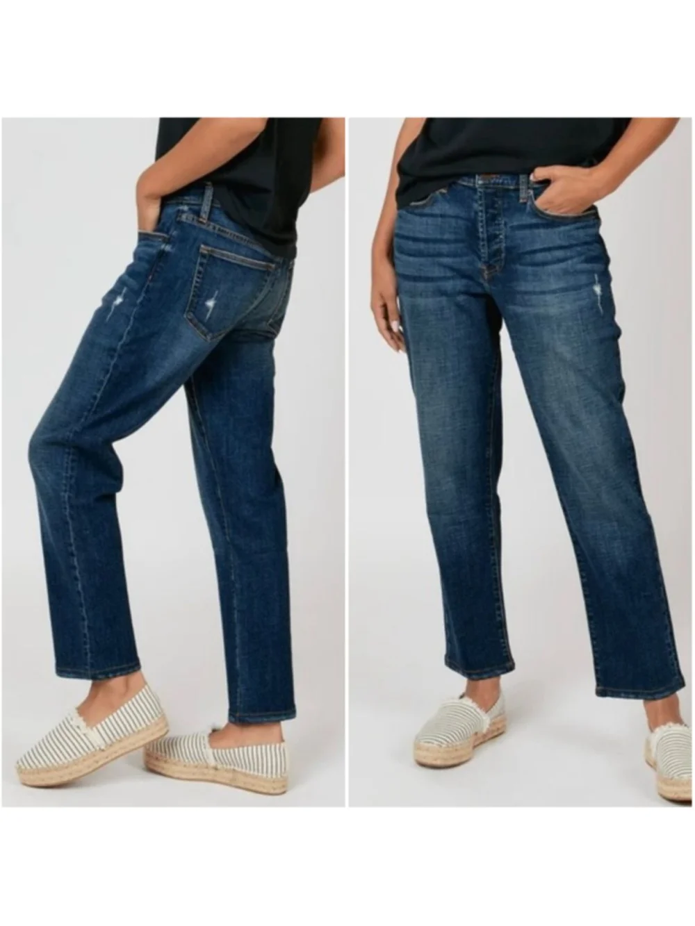 Oliver Logan 30 Ludlow Relaxed Ankle Jeans Dark Wash Distressed Slim Stretch
